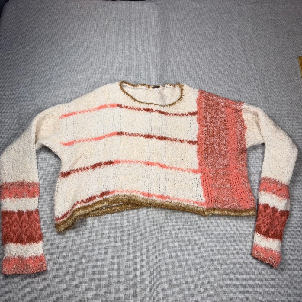 Free People Found My Friend Cropped Striped Boucle Sweater Large